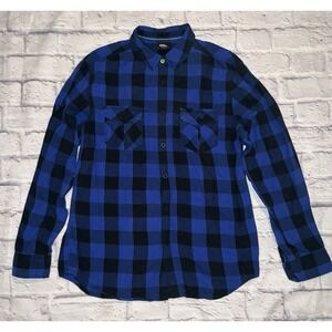 No Fear 90s 2K Streetwear Blue Plaid Flannel Button Shirt‎ Mens Med
